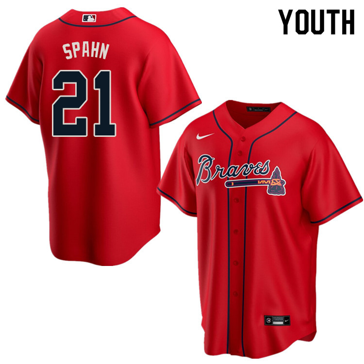 Nike Youth #21 Warren Spahn Atlanta Braves Baseball Jerseys Sale-Red - Click Image to Close